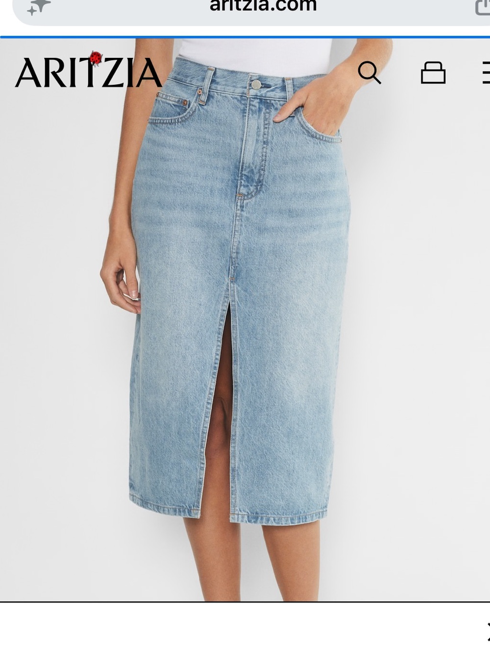 Aritzia Light Blue Denim Midi Skirt with Front Slit The Denim Forum